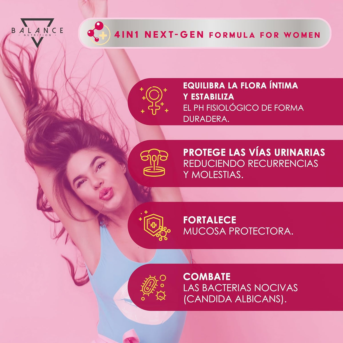 Women's Probiotics - 200 cps | Help for Bacterial Vaginosis, Candida and Cistitus | Intimate Flora Woman Probiotics | 30 Billion CFU/Day, Lactobacillus Reuteri, Rhamnosus, Crispatus, Cranberry