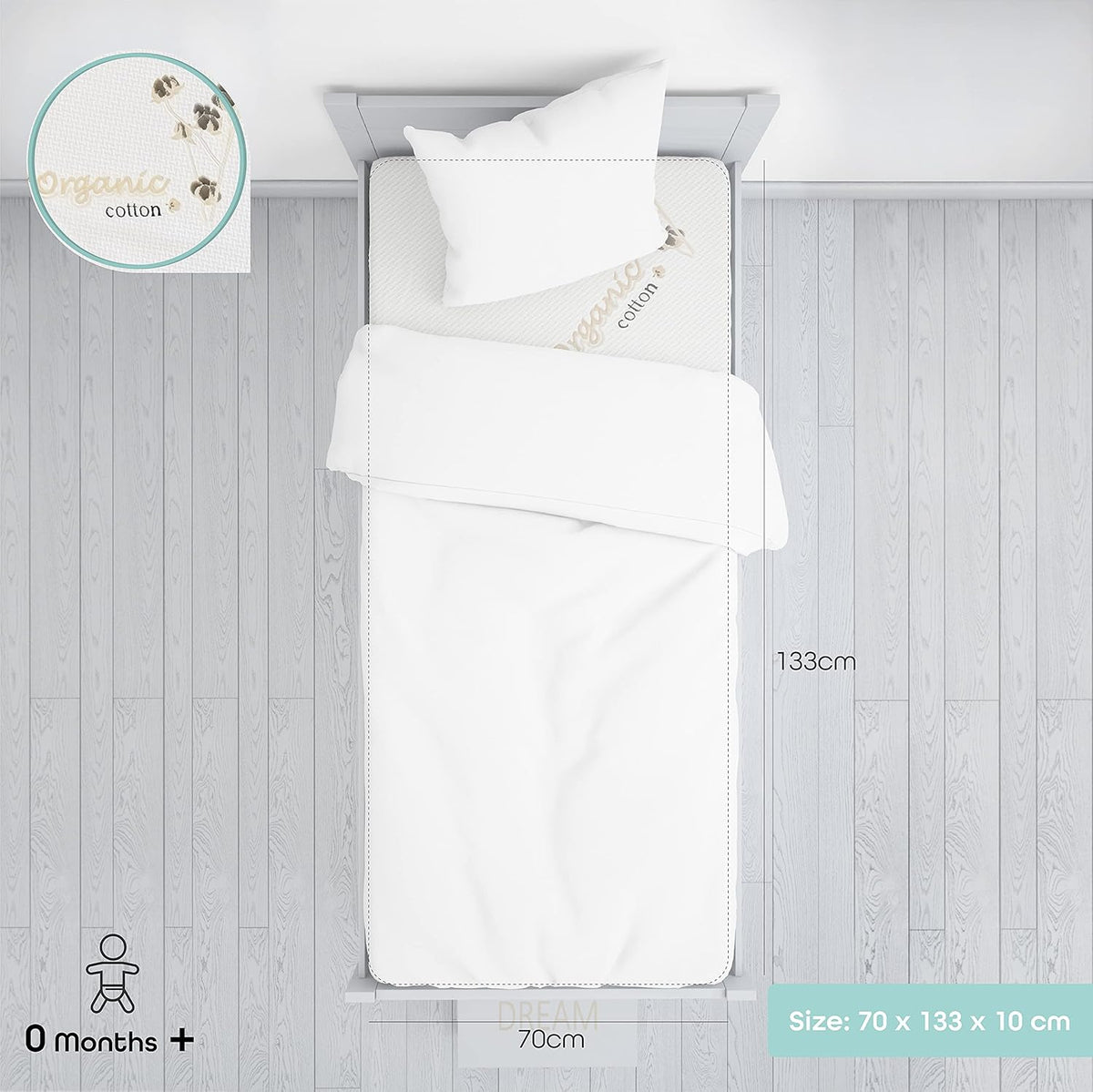 The Moon - 133x10x70 Mattresses and Bedding Organic Hypoallergenic 70 cm