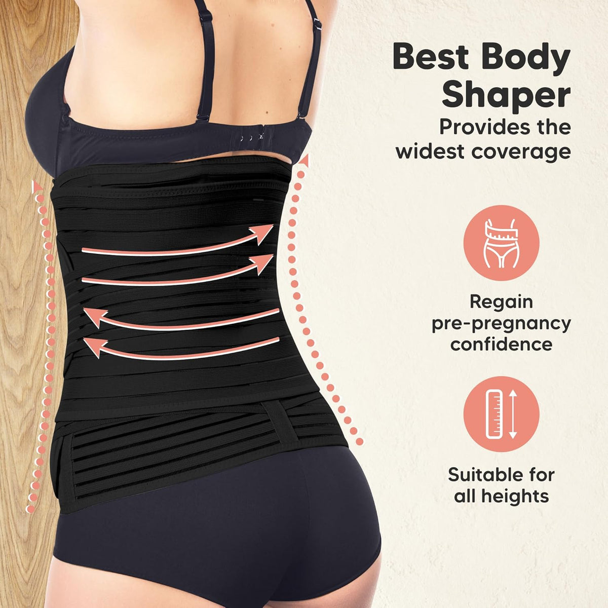 KeaBabies 3 in 1 Postpartum Belly Support Recovery Wrap - Belly Band for Postnatal, Pregnancy, Maternity - Girdles for Women Body Shaper (Midnight Black, M/L)