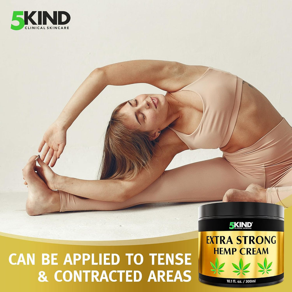 5Kind Extra Strong Hemp Cream 10.1 fl oz - Maximum Strength | Natural Topical Cream - Muscle Rub for Lower Back, Joints, Neck, Knees, Shoulders