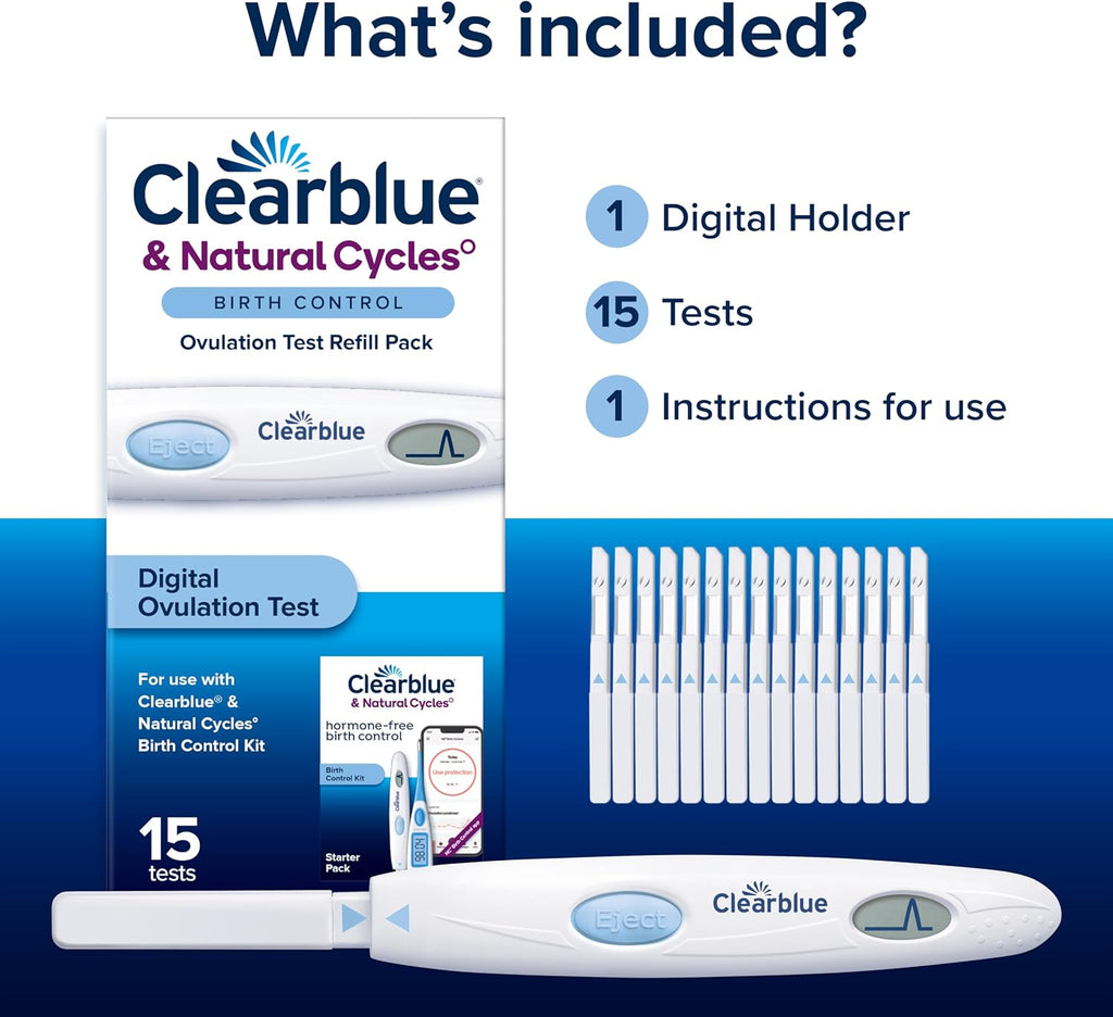 Clearblue & Natural Cycles Birth Control Ovulation Test Refill Pack, 15 Digital Ovulation Tests