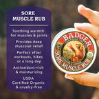 Badger Sore Muscle Rub Balm, Warming, USDA Certified, GMO Free, 2 oz | Organic Warming Balm, Muscle Relief, Recovery & Relaxation, Sore muscle balm, Warming muscle rub, Muscle recovery cream