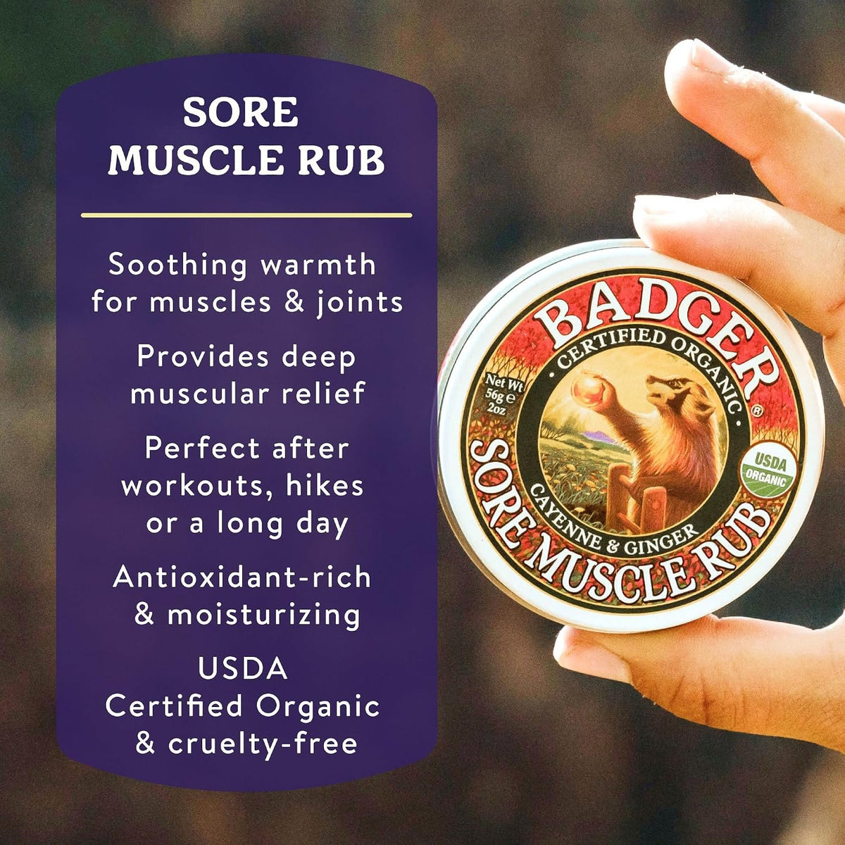 Badger Sore Muscle Rub Balm, Warming, USDA Certified, GMO Free, 2 oz | Organic Warming Balm, Muscle Relief, Recovery & Relaxation, Sore muscle balm, Warming muscle rub, Muscle recovery cream