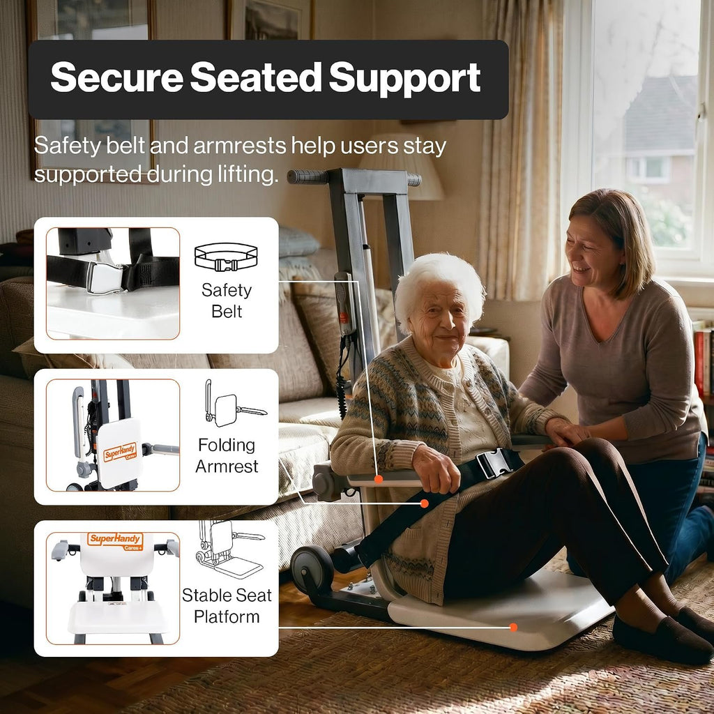 SuperHandy Electric Floor Lift, 500 Lbs Capacity, Portable Design | Portable patient lift helps raise users from floor to standing; built for rated specs and capacity; Home Care