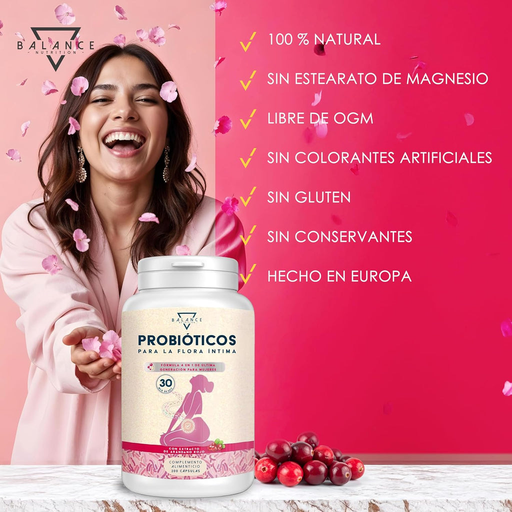 Women's Probiotics - 200 cps | Help for Bacterial Vaginosis, Candida and Cistitus | Intimate Flora Woman Probiotics | 30 Billion CFU/Day, Lactobacillus Reuteri, Rhamnosus, Crispatus, Cranberry