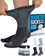 Doctor's Select® Diabetic Socks for Men - 4 Pairs Non Binding Neuropathy Socks for Swollen Feet, Work, Travel & Comfort