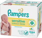 Pampers Sensitive Baby Wipes, Clinically Proven, Fragrance Free, Unscented, Water Based, Hypoallergenic, Multi-Use, Hand Wipes 1344 Wipes Total (24X Flip-Top Packs) [Packaging May Vary]