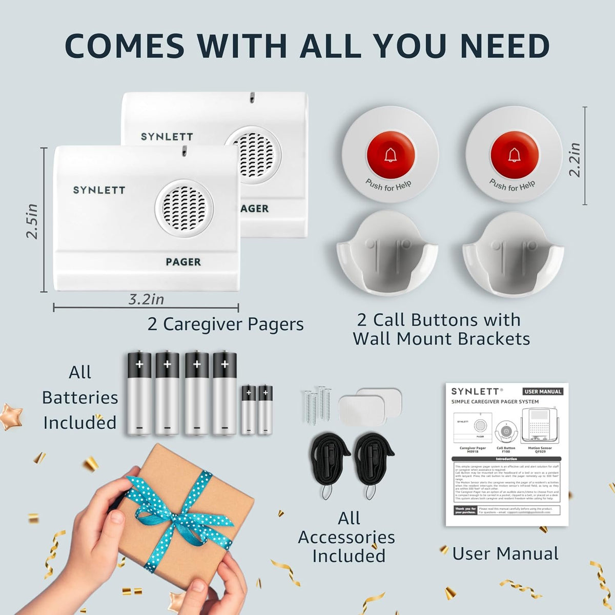Caregiver Pager with 2 Call Buttons and 2 Pagers for Home Care