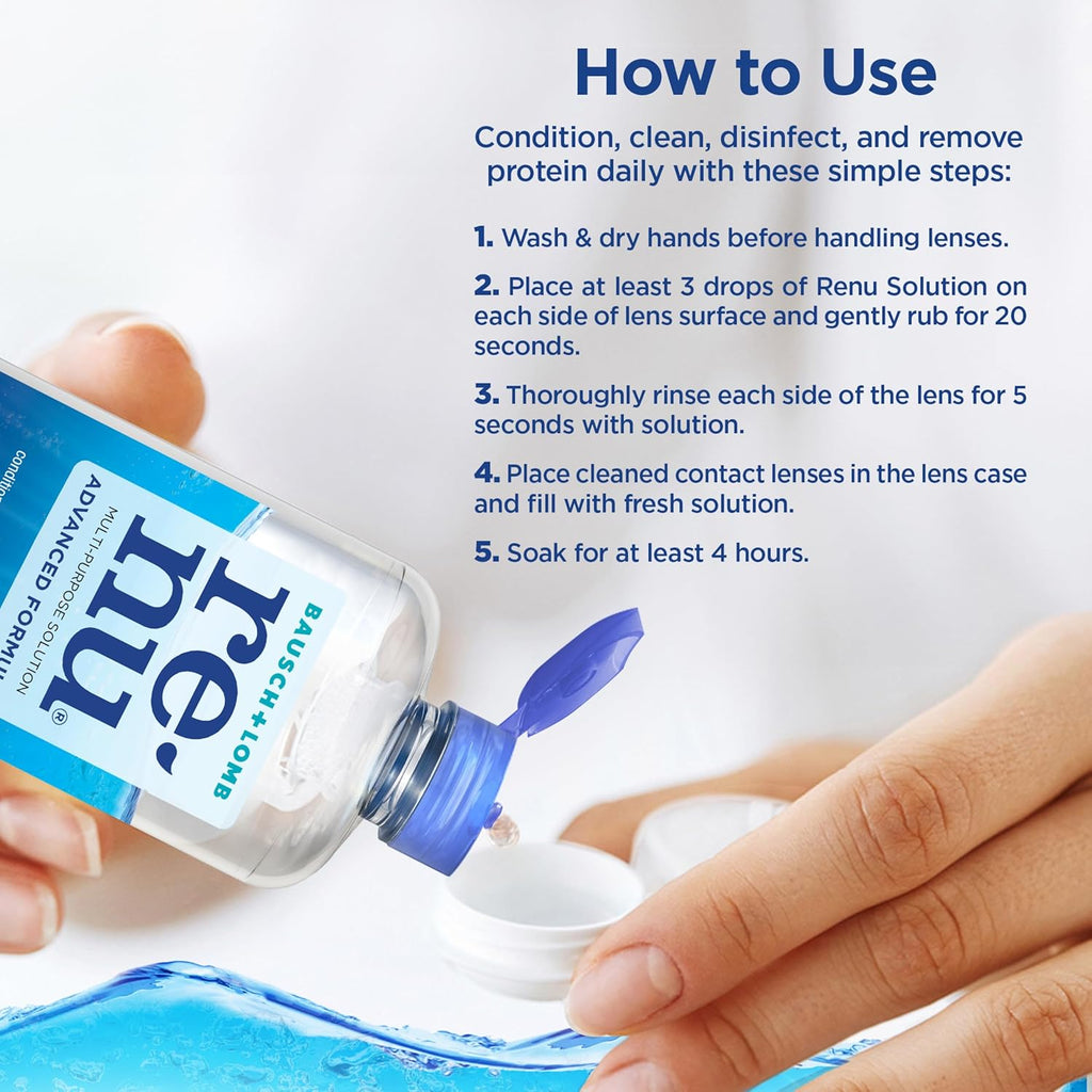 Renu Contact Lens Solution, Advanced Formula, Multi-Purpose Solution with Lens Case, Gently Cleans, Disinfects, Moisturizes & Hydrates Soft Lenses for All-Day Comfort, 12 Fl Oz (Pack of 2)