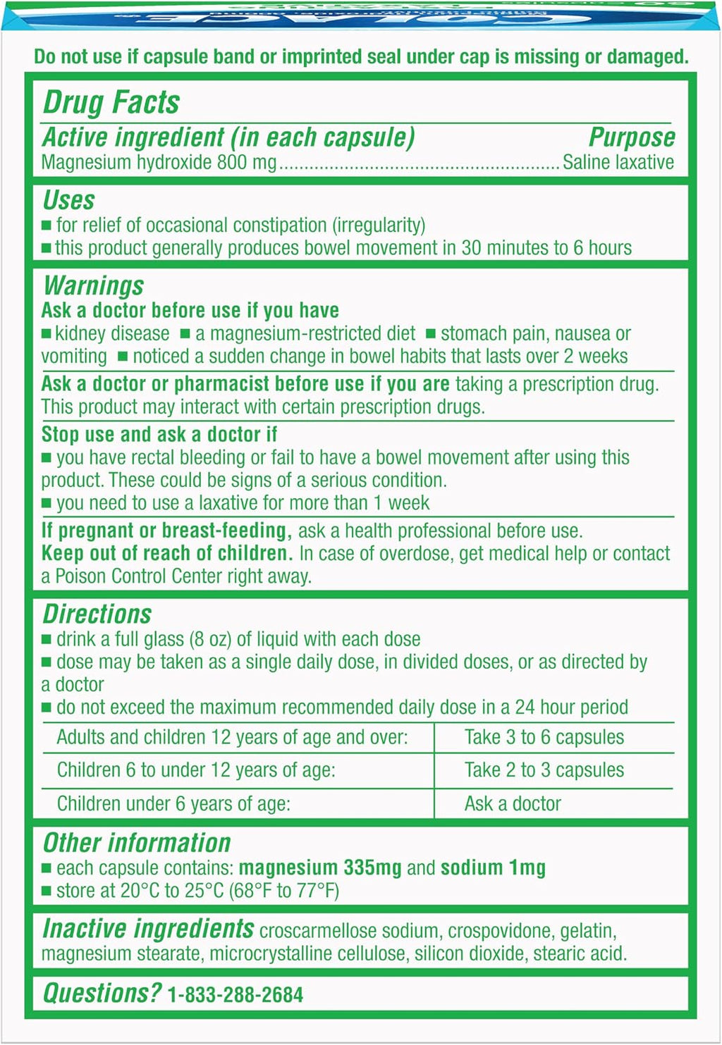 Colace Saline Laxative, Fast Acting Constipation Relief for Adults, 60 Ct | Gentle Magnesium Hydroxide Formula, Non-Stimulant Laxative, Severe Constipation Relief