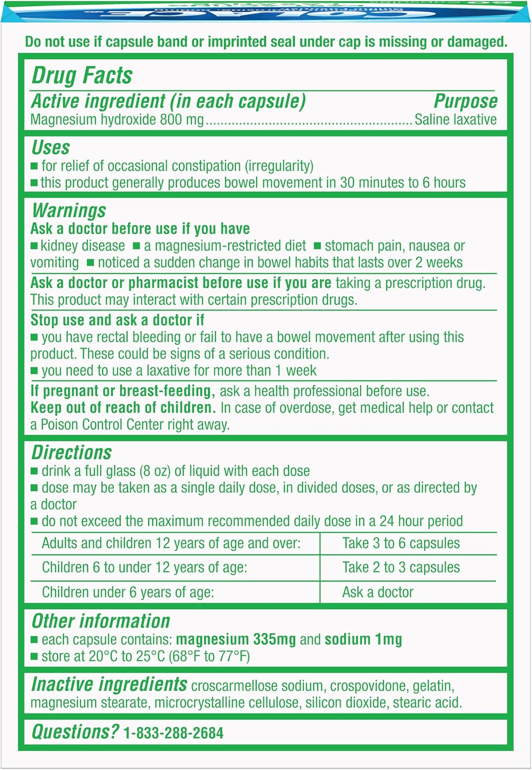Colace Saline Laxative, Fast Acting Constipation Relief for Adults, 60 Ct | Gentle Magnesium Hydroxide Formula, Non-Stimulant Laxative, Severe Constipation Relief