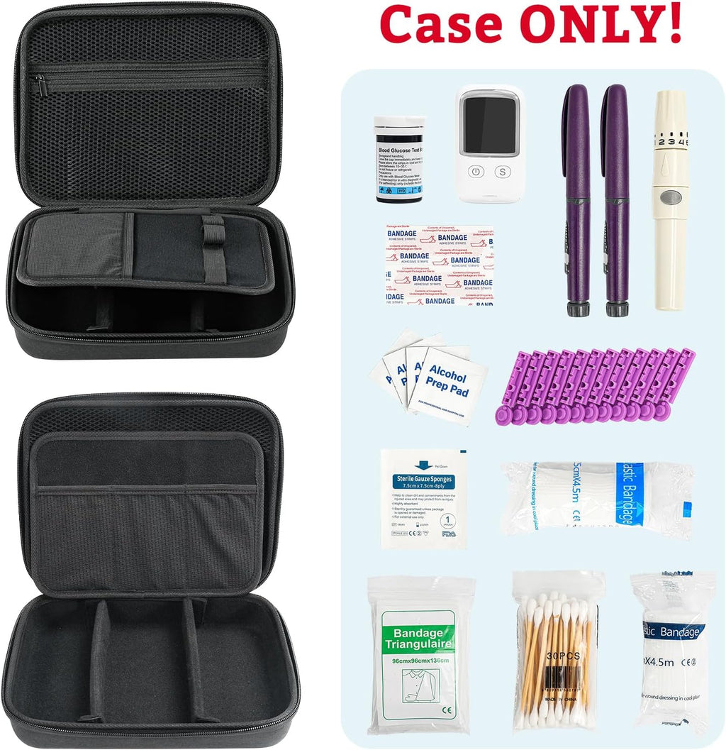 ProCase Diabetes Travel Case for Diabetic Supplies -Black | Hard Storage Bag for Glucose Meter, Insulin Pen, Test Strips, Syringes, Needles & More; Organizer for Diabetic Care Kits