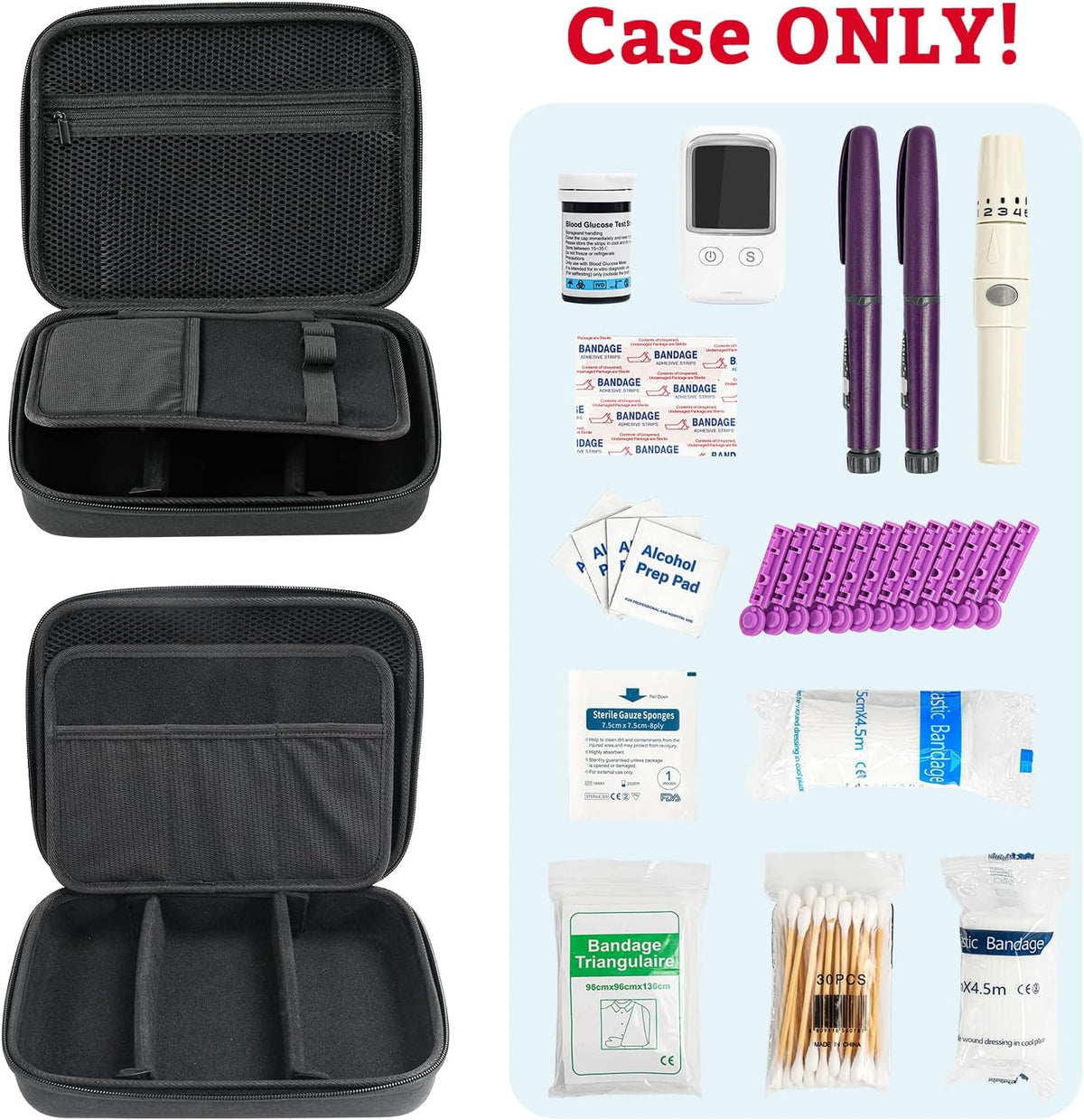 ProCase Diabetes Travel Case for Diabetic Supplies -Black | Hard Storage Bag for Glucose Meter, Insulin Pen, Test Strips, Syringes, Needles & More; Organizer for Diabetic Care Kits