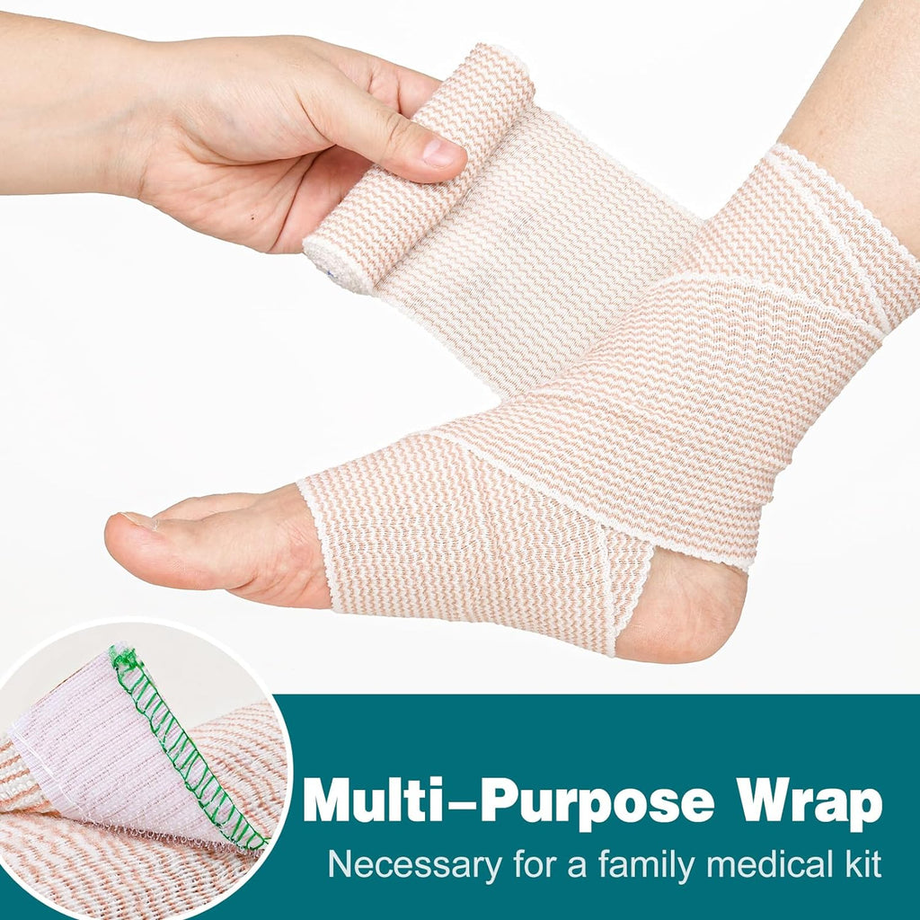 AZEN Premium 6 Pack Elastic Bandage Wrap 4 Inch, Compression Wrap Bandage for Legs, Lymphedema Wraps for Legs, Ankle, Knee, Tummy, Body, Latex-Free