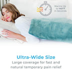 Pure Enrichment PureRelief Ultra-Wide Microplush Heating Pad - 20” x 24” XXL Size & 6 Heat Settings for Temporary Neck, Shoulder & Back Pain Relief - Moist Heat Option & Machine Washable (Sea Glass)
