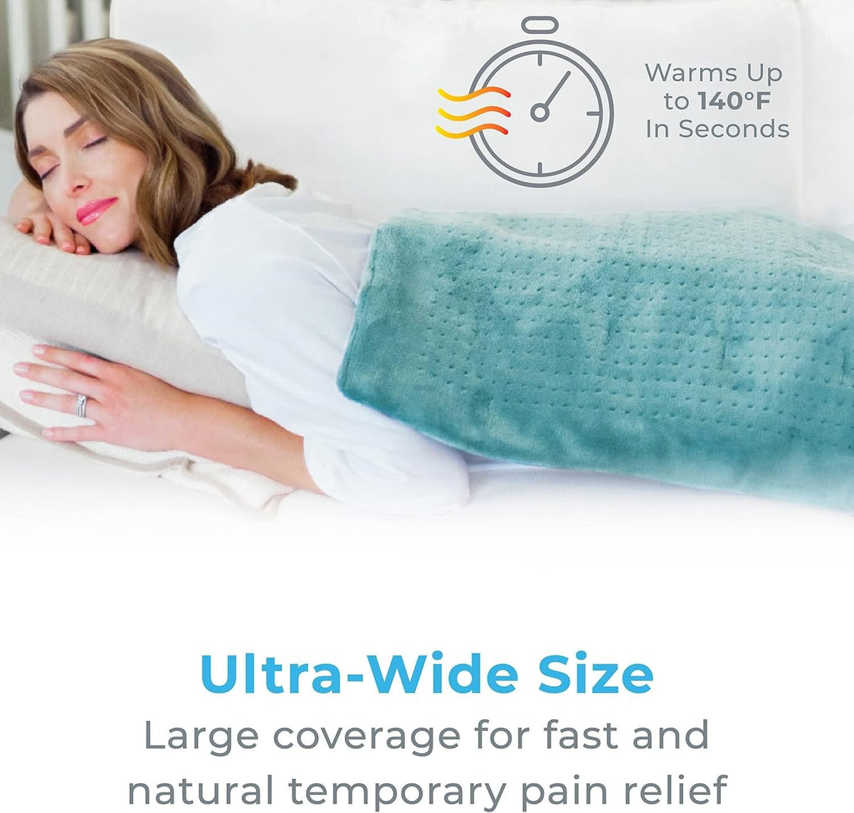 Pure Enrichment PureRelief Ultra-Wide Microplush Heating Pad - 20” x 24” XXL Size & 6 Heat Settings for Temporary Neck, Shoulder & Back Pain Relief - Moist Heat Option & Machine Washable (Sea Glass)