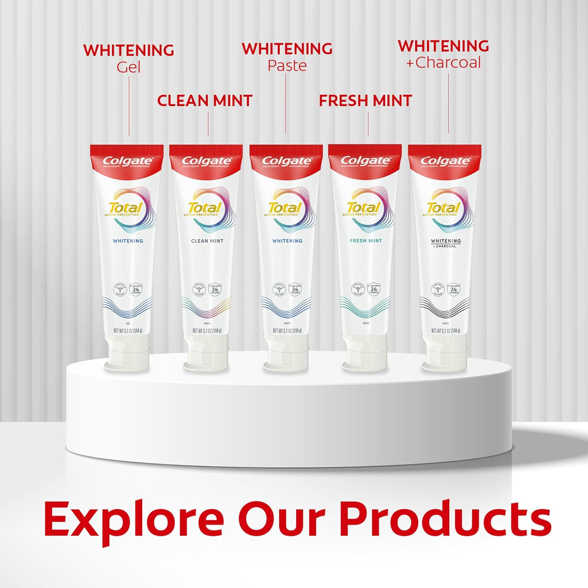 Colgate Total Whitening Toothpaste with Fluoride, Bulk 4 Pack, 5.1 oz | Mint Flavor, Anticavity, Antigingivitis, Antisensitivity Toothpaste, Helps Remove Stains, Fights Bacteria