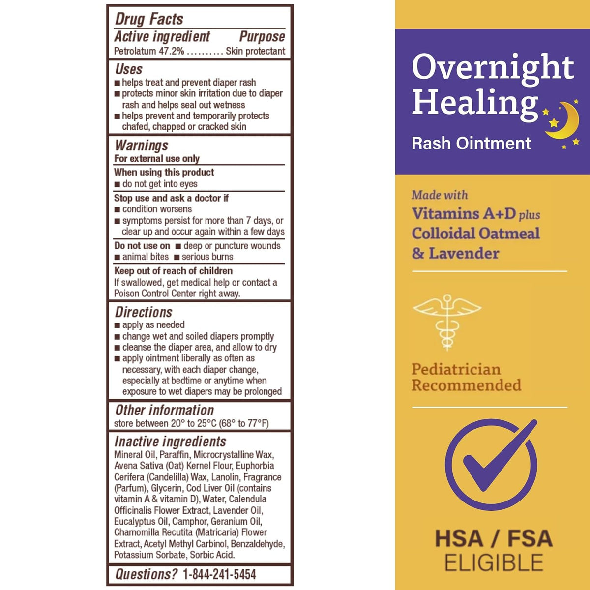 A+D Overnight Healing Diaper Rash Ointment, with Vitamins, Lavender, 3.6 Oz | Soothes, Protects and Relieves Irritated Skin Overnight with Vitamins A and D, Colloidal Oatmeal & Lavender