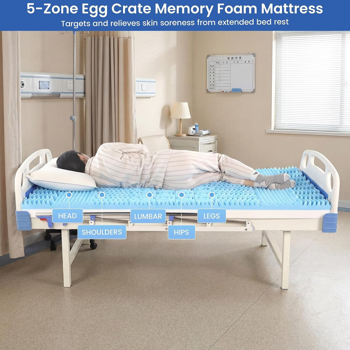 HOMBYS 5-Zone Memory Foam Hospital Bed Mattress for Pressure Relief & Pain Reduction, FDA Registered Medical Mattress for Home or Clinical Use, Waterproof Leakproof Cover (76" L x 36" W x 4" H)