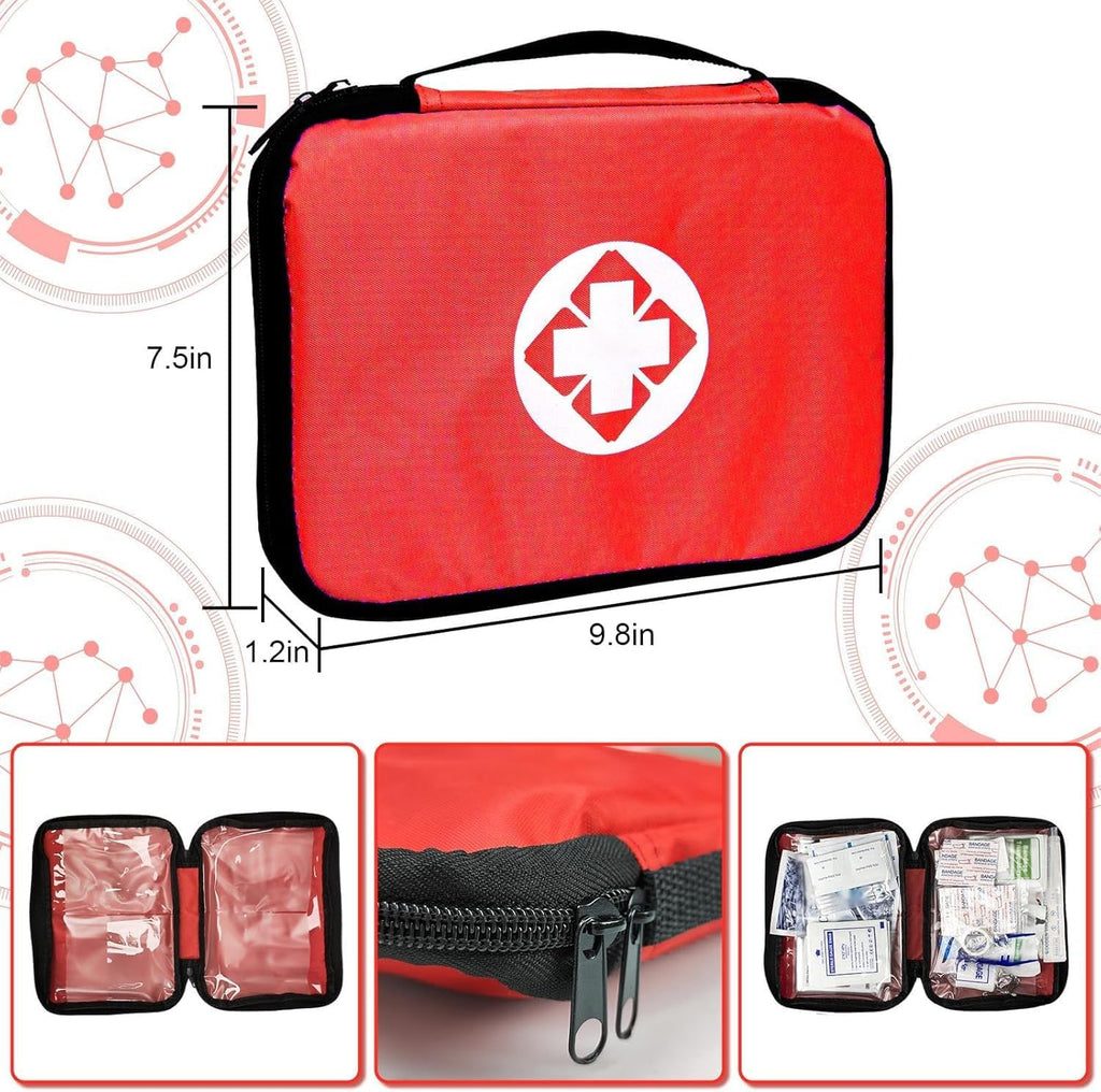 First Aid Kit 300PCS Car Home Camping Essentials Red 1st Aid | School Supplies,Dorm Room Essentials,Survival Kit,Emergency Kit,Outdoor Adventure,Office Hiking Portable