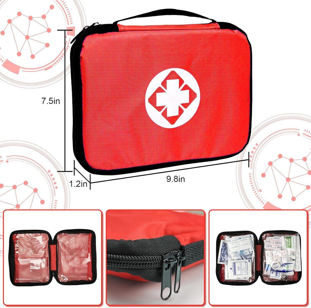 First Aid Kit 300PCS Car Home Camping Essentials Red 1st Aid | School Supplies,Dorm Room Essentials,Survival Kit,Emergency Kit,Outdoor Adventure,Office Hiking Portable