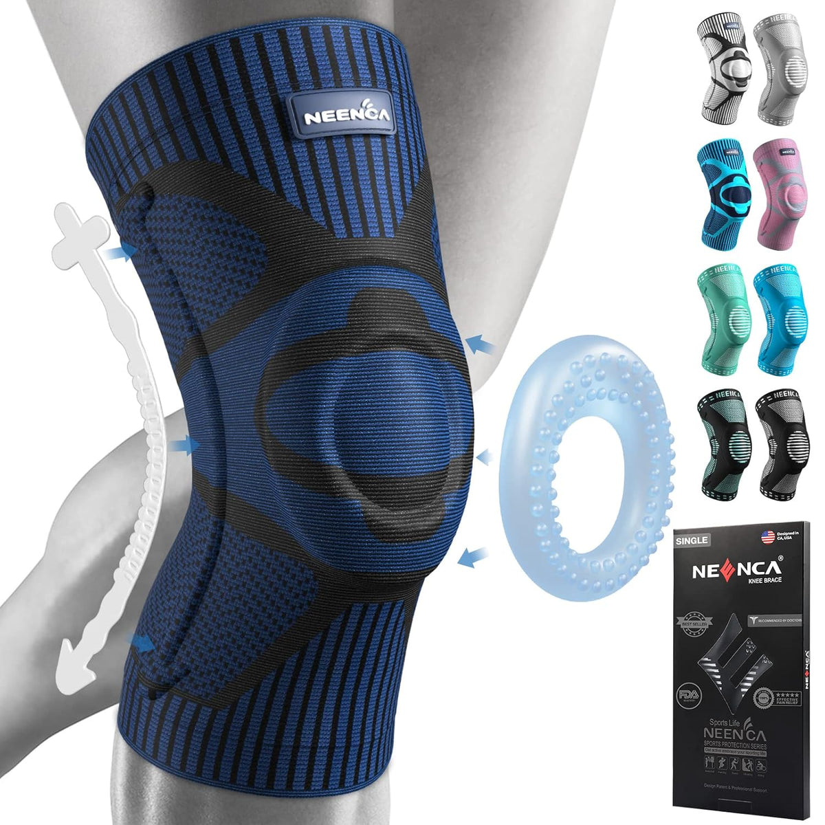 NEENCA Professional Knee Brace for Pain Relief, Medical Knee Support with Patella Pad & Side Stabilizers, Compression Knee Sleeve for Meniscus Tear, ACL, Joint Pain, Runner, Workout - FSA/HSA Eligible