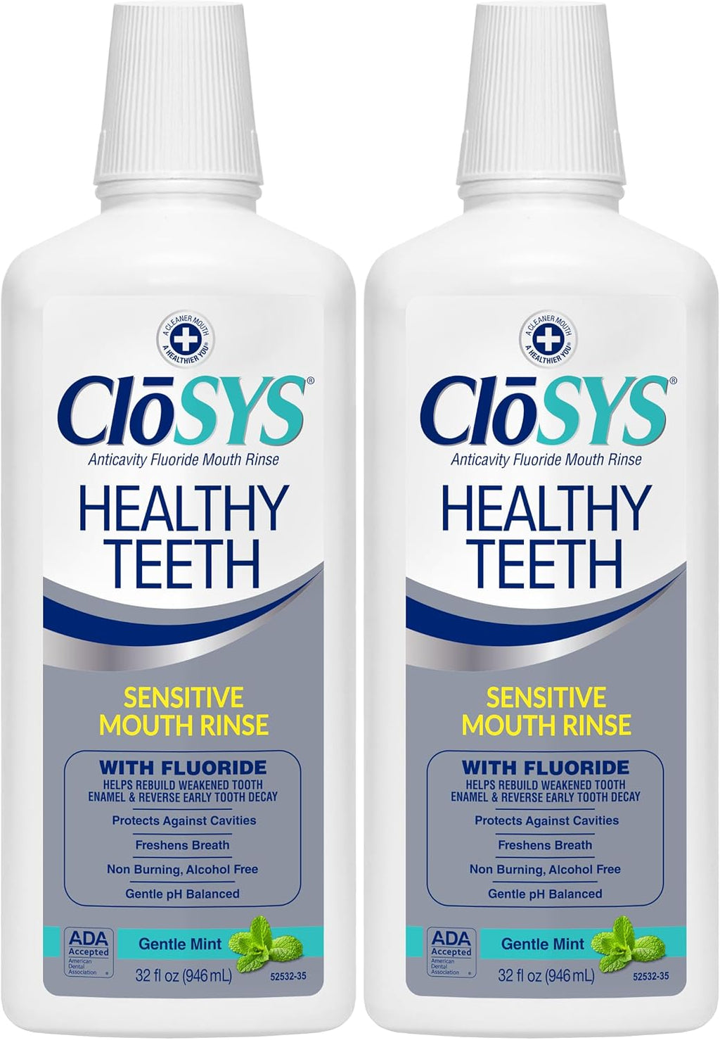 CloSYS Silver Healthy Teeth Anti-Cavity Oral Rinse, 32 Fl Oz, 2 Pack | Fluoride Mouthwash For Adults, Non-Burning, Non-Irritating