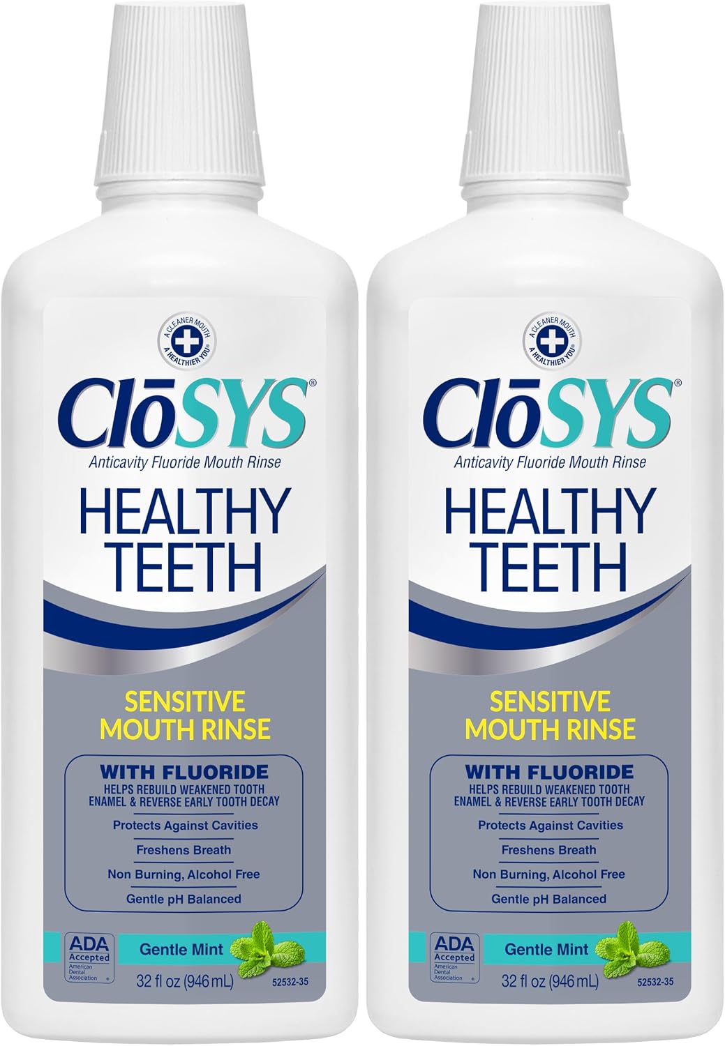 CloSYS Silver Healthy Teeth Anti-Cavity Oral Rinse, 32 Fl Oz, 2 Pack | Fluoride Mouthwash For Adults, Non-Burning, Non-Irritating