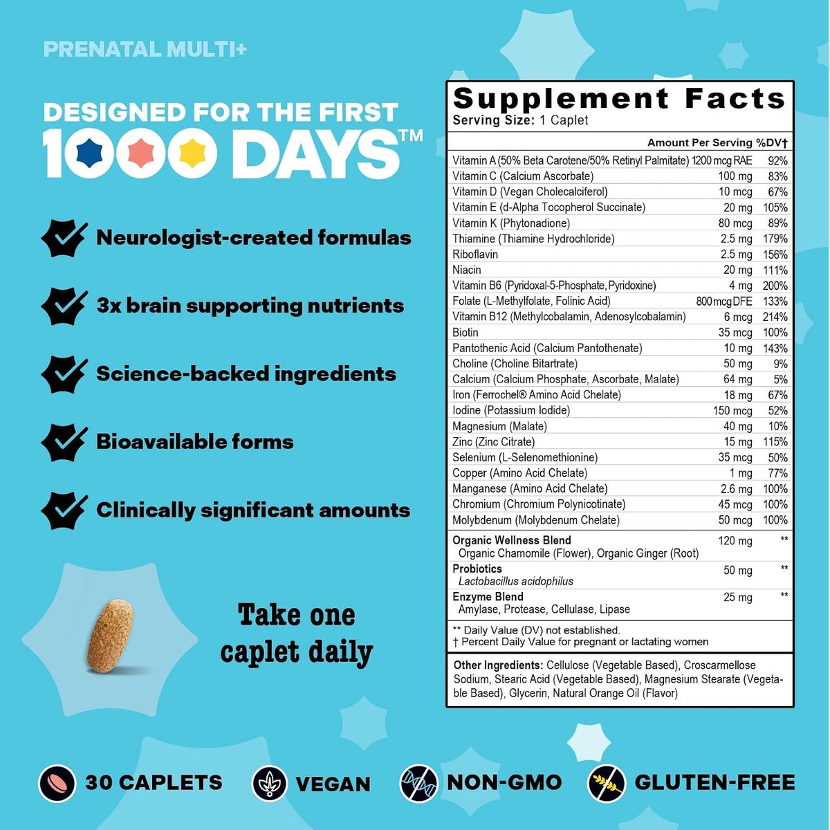 Mama Bird - Prenatal Multi+ (30 Servings) Prenatal Vitamins for Women - 30+ Essential Nutrients, Baby Brain Health - Methylfolate & Probiotics, Methylated Multivitamin - Vegan, Gluten Free, Non GMO