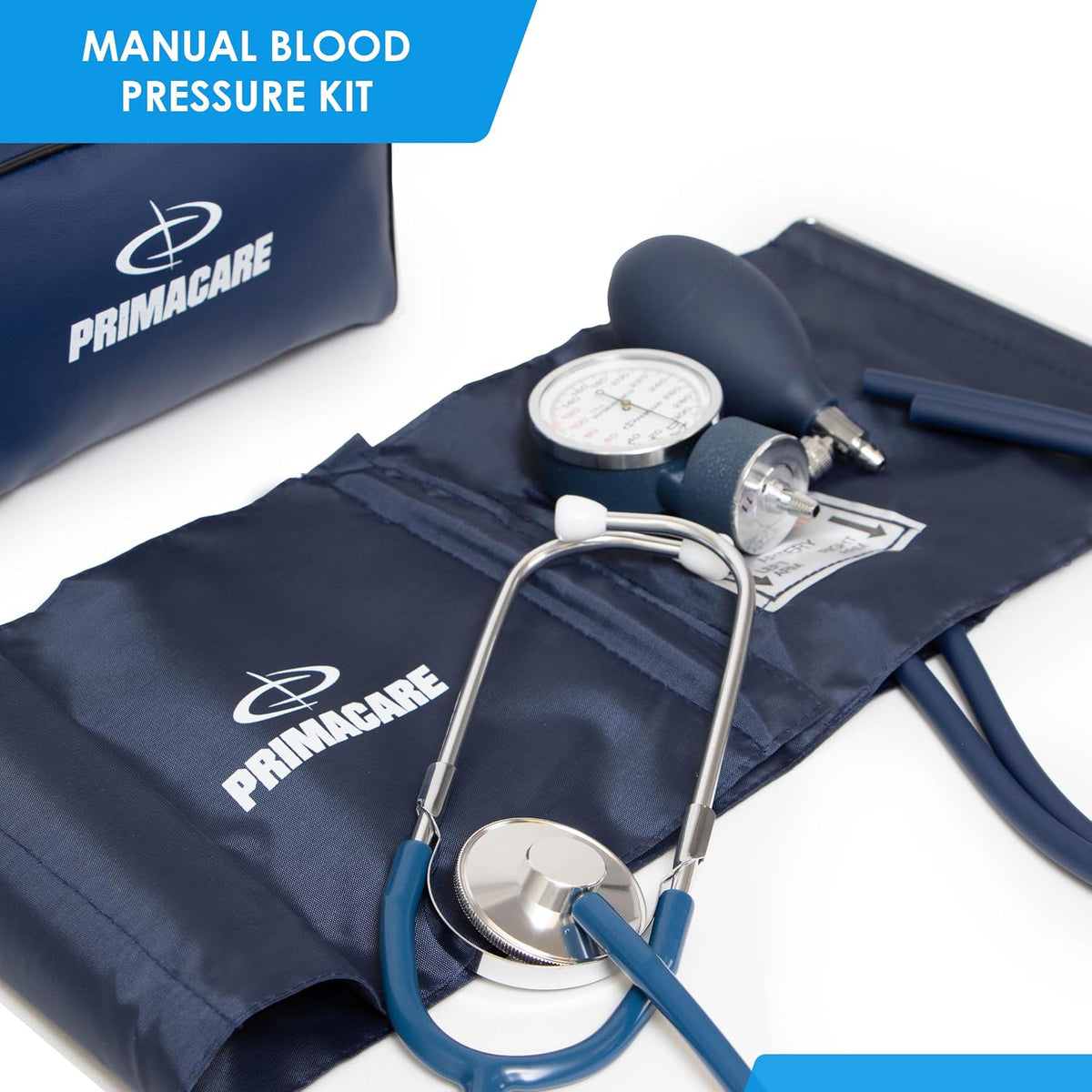 Primacare DS-9197-BL Professional Classic Series Manual Adult Size Blood Pressure Kit, Emergency Bp kit with Stethoscope and Portable Leatherette Case, Nylon Cuff, Blue