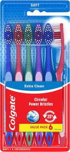 Colgate Extra Clean Full Head Toothbrush, Soft, 6 Pack | Soft Bristles, Full Head Design, Everyday Cleaning, Easy Grip Handle, Bulk Toothbrush Pack