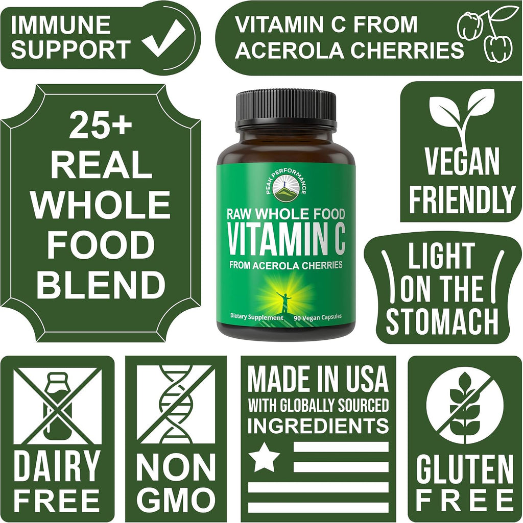Peak Performance Raw Whole Food Vitamin C Capsules from Acerola Cherry