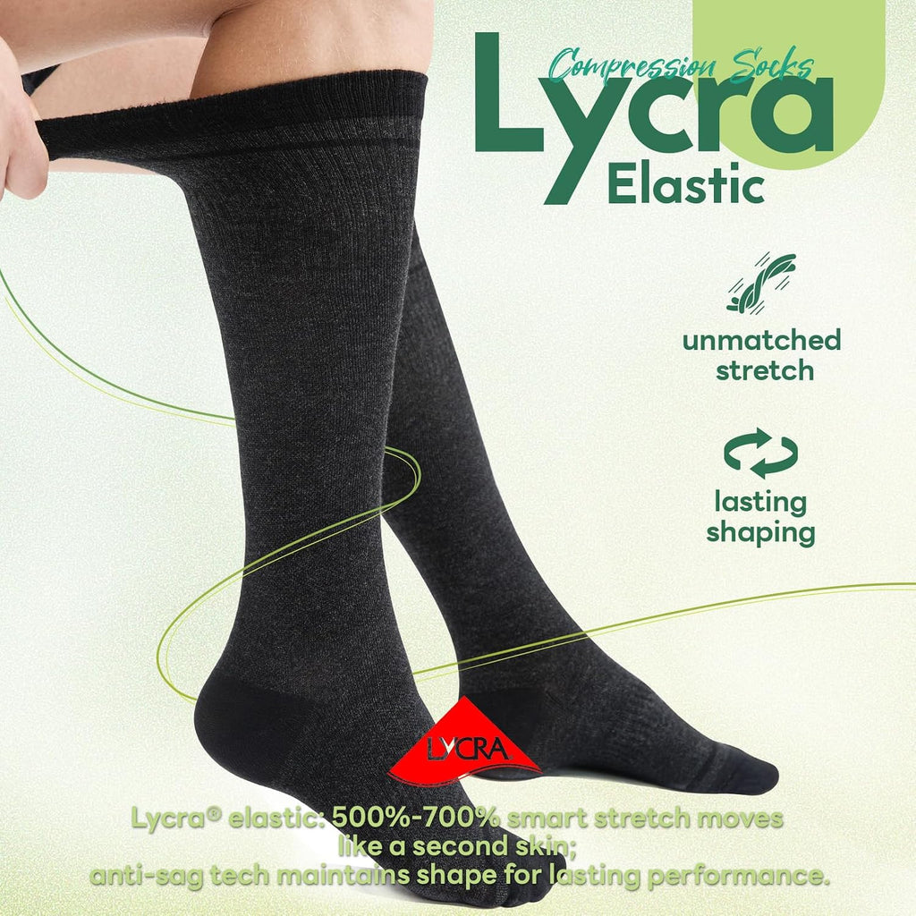 Compression Socks Women & Men, 15-20 mmHg Bamboo Viscose Knee High Soft Support for Flying Travel Daily