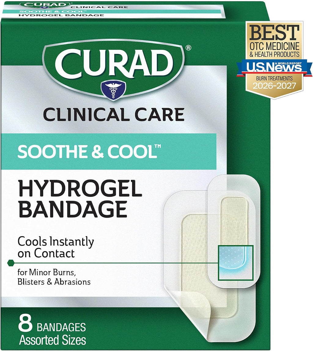 Curad Soothe & Cool Burn Bandages, Instant Cooling, Assorted Sizes, 8 Count
