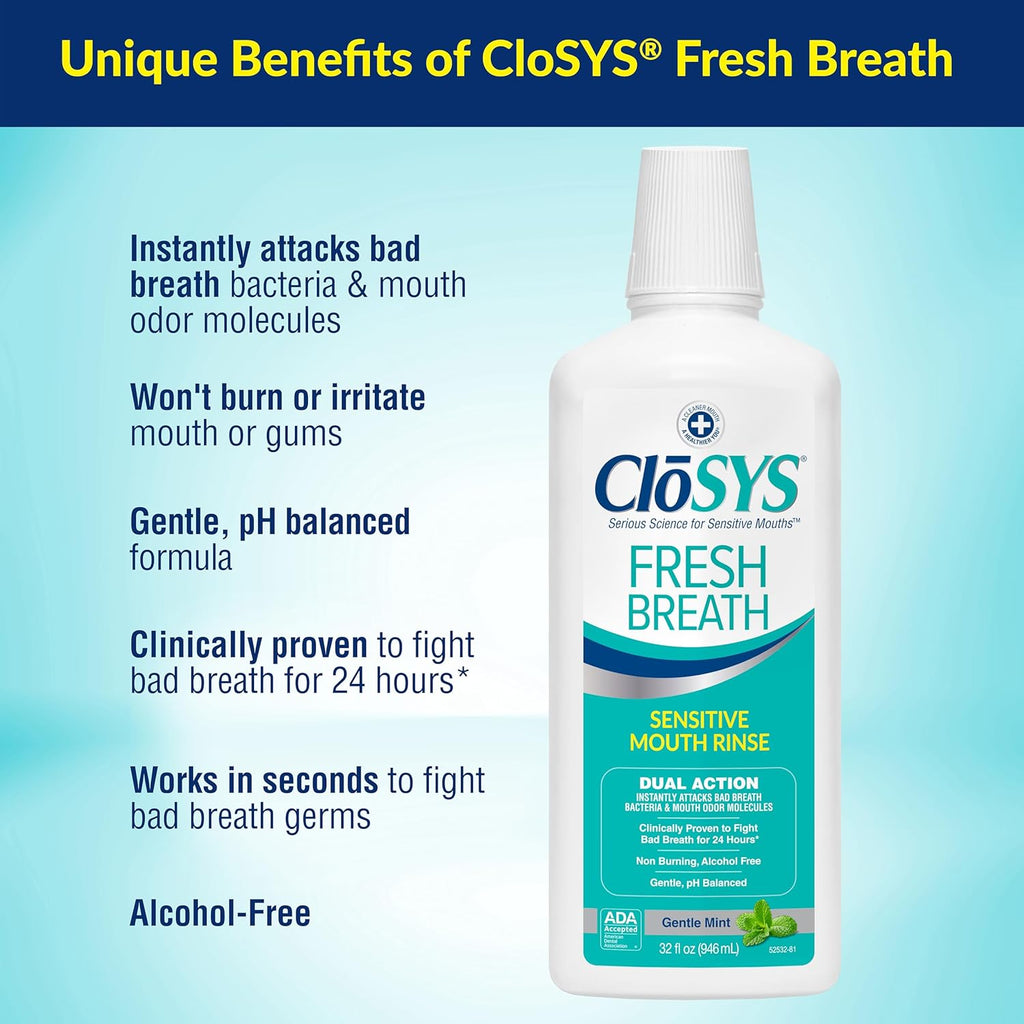 CloSYS Mouthwash, 32 Ounce, Fresh Breath Mouthwash, Gentle Mint