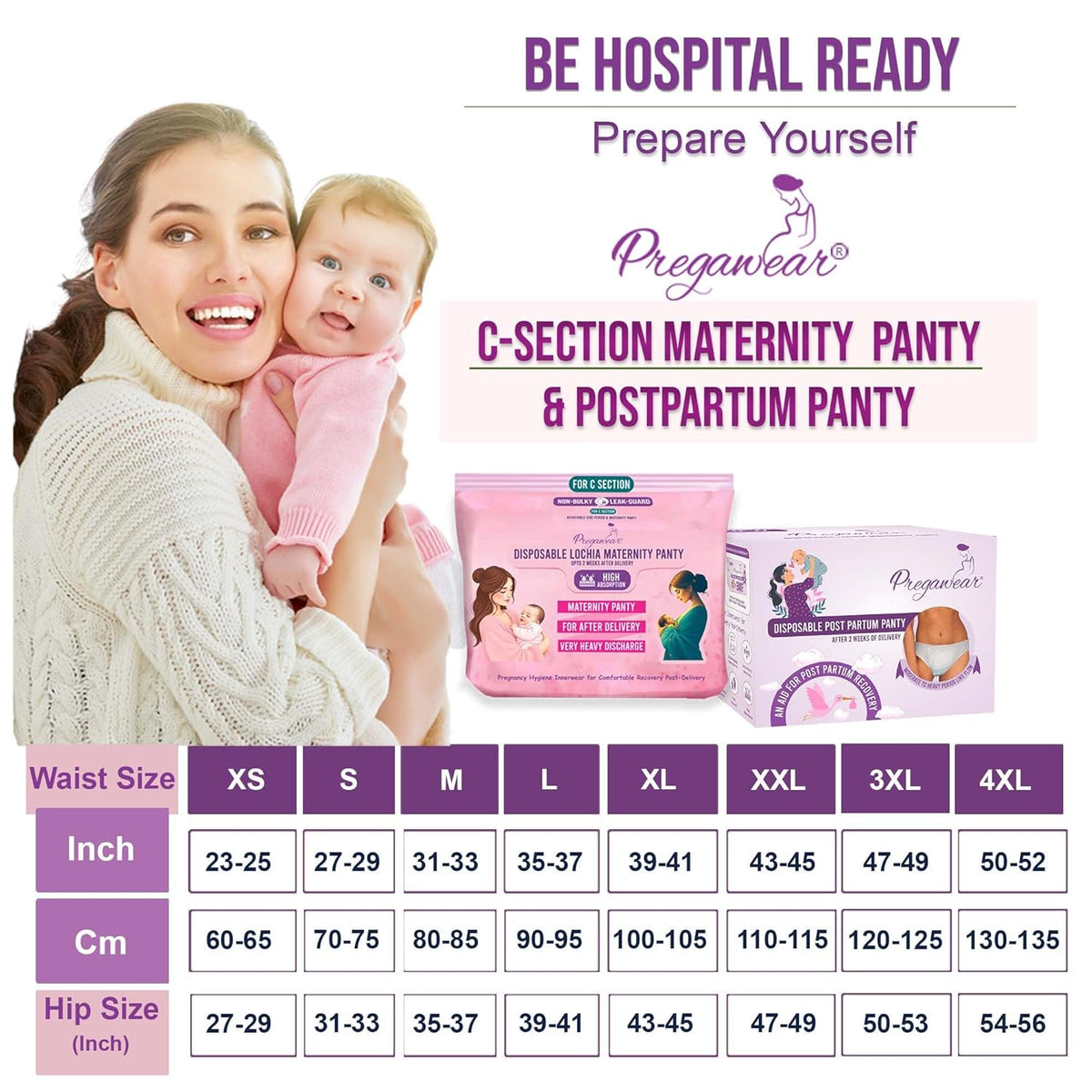 Pregawear C Section Maternity Panty(4) & Postpartum Panty(10) Combo |Low Rise 360˚ Coverage Disposable Underwear|Ultra Thin, 100% Leak Proof, Antifungal After Delivery Heavy Flow