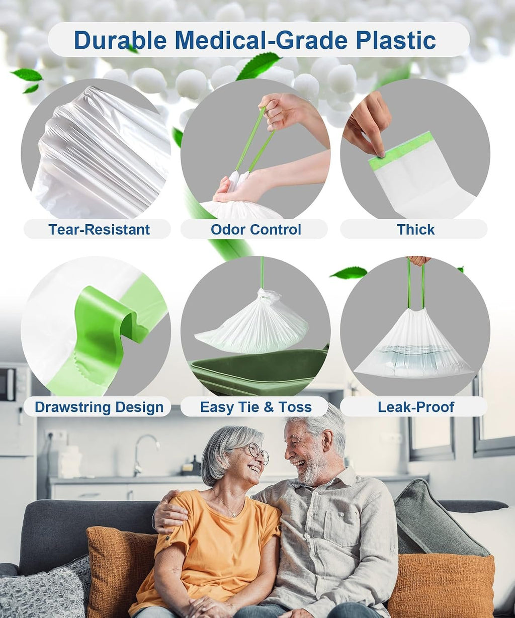 Charmount Bedside Commode Liners, Disposable Commode Bags with Drawstring, Leakproof Universal Fit Portable Toilet Chair Bucket & Bedpan Liners for Home & Camping Use-50 Pack