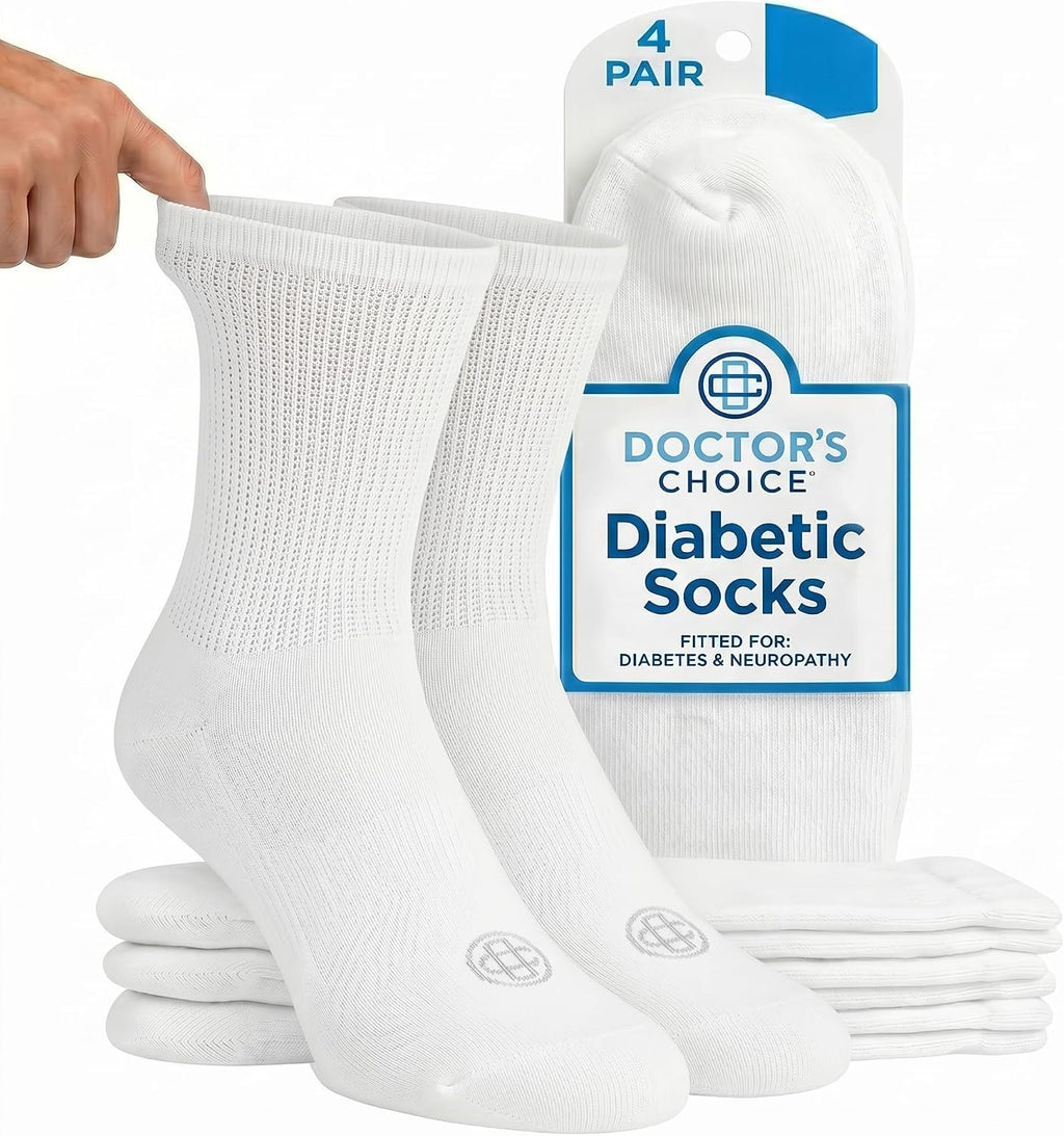 Doctor's Choice Diabetic Crew Socks for Men, Non-Binding Top, Seamless Toe | Fully Cushioned Footbed, Moisture-Wicking Fabric, Four-Way Stretch