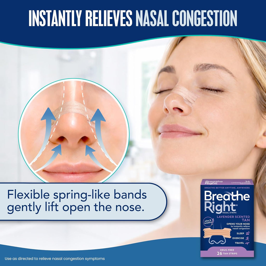 Breathe Right Nasal Strips, Relieves Nasal Congestion, Lavender Scent, Tan