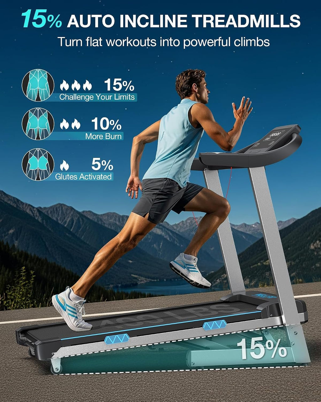 15% Auto Incline Foldable Treadmill, Heavy Duty Treadmills for Home | 400lbs Capacity, Voice Control, Bluetooth, Heart Rate Sensors,4.0HP Motor,Folding Running & Walking Pad for Seniors,Home Gym