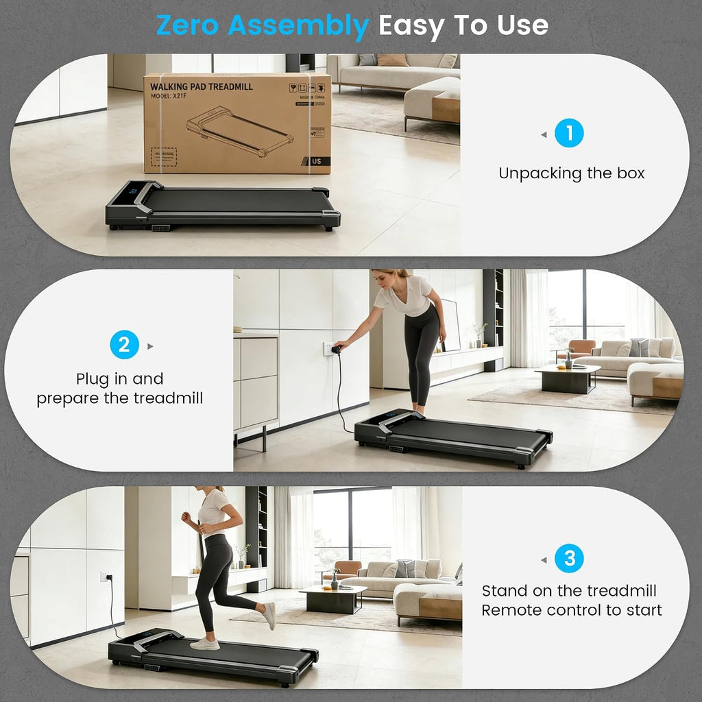Walking Pad Treadmill for Home - Under Desk Walking and Running with Remote Control Portable Electric Machine Adjustable Slim Compact with 0.6-4.0MPH Modes Max up 265 Lbs for Home Office
