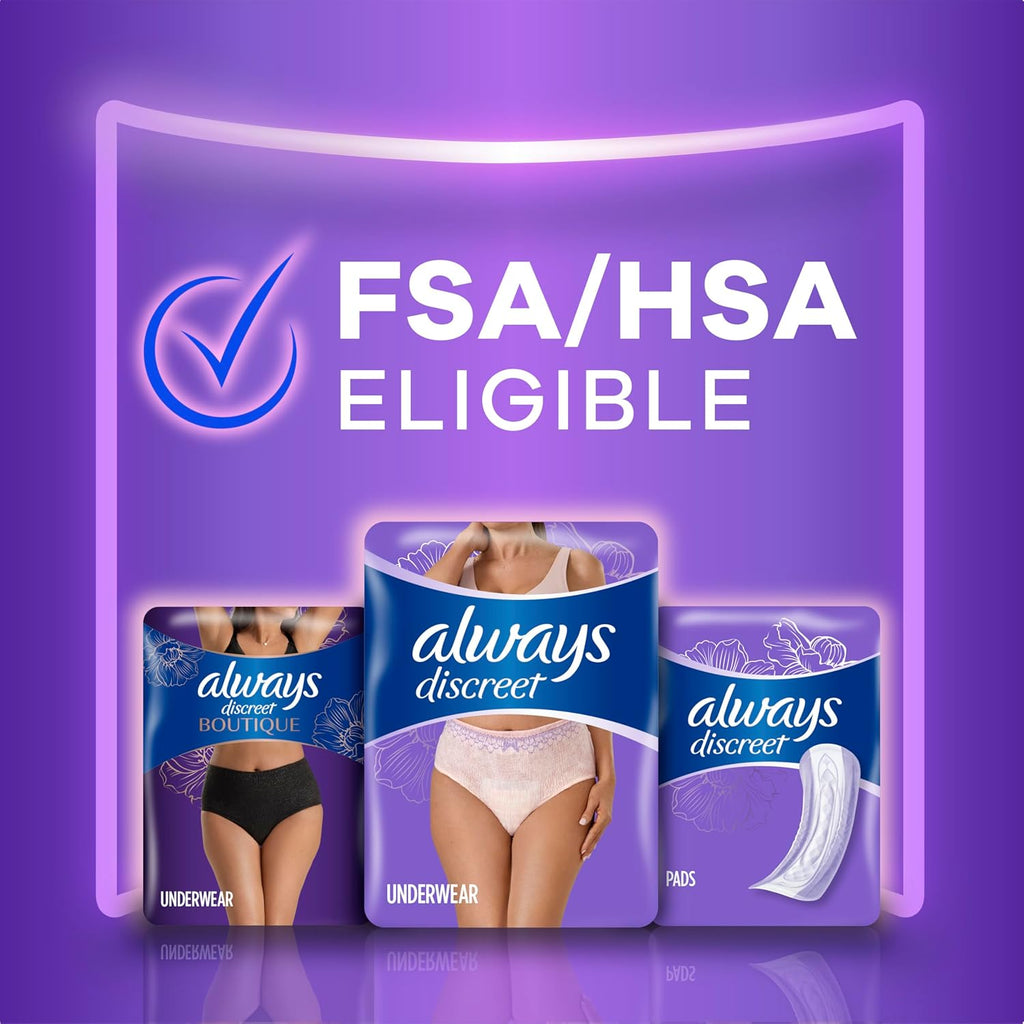 Always Discreet Adult Diapers for Women, Incontinence Underwear, Postpartum Essentials, Disposable Briefs, Max Absorbency, Bladder Leak Protection, Large, 17ct