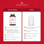 Andean Maca + Gingseng + L Arginine. Triple Energy. Zinc, Vitamin C and B. Sports Performance. Reduces Tiredness and Fatigue. Antioxidant. 120 Capsules, 60 Days. CE. Vegan. N2 Natural Nutrition