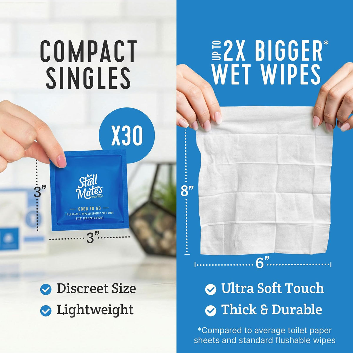 Stall Mates Witch Hazel: Flushable Wipes, Individually Wrapped, Travel Friendly, Soothing, Unscented with Cucumber, Aloe and Chamomile, (90 on-the-go singles) BULK PACK
