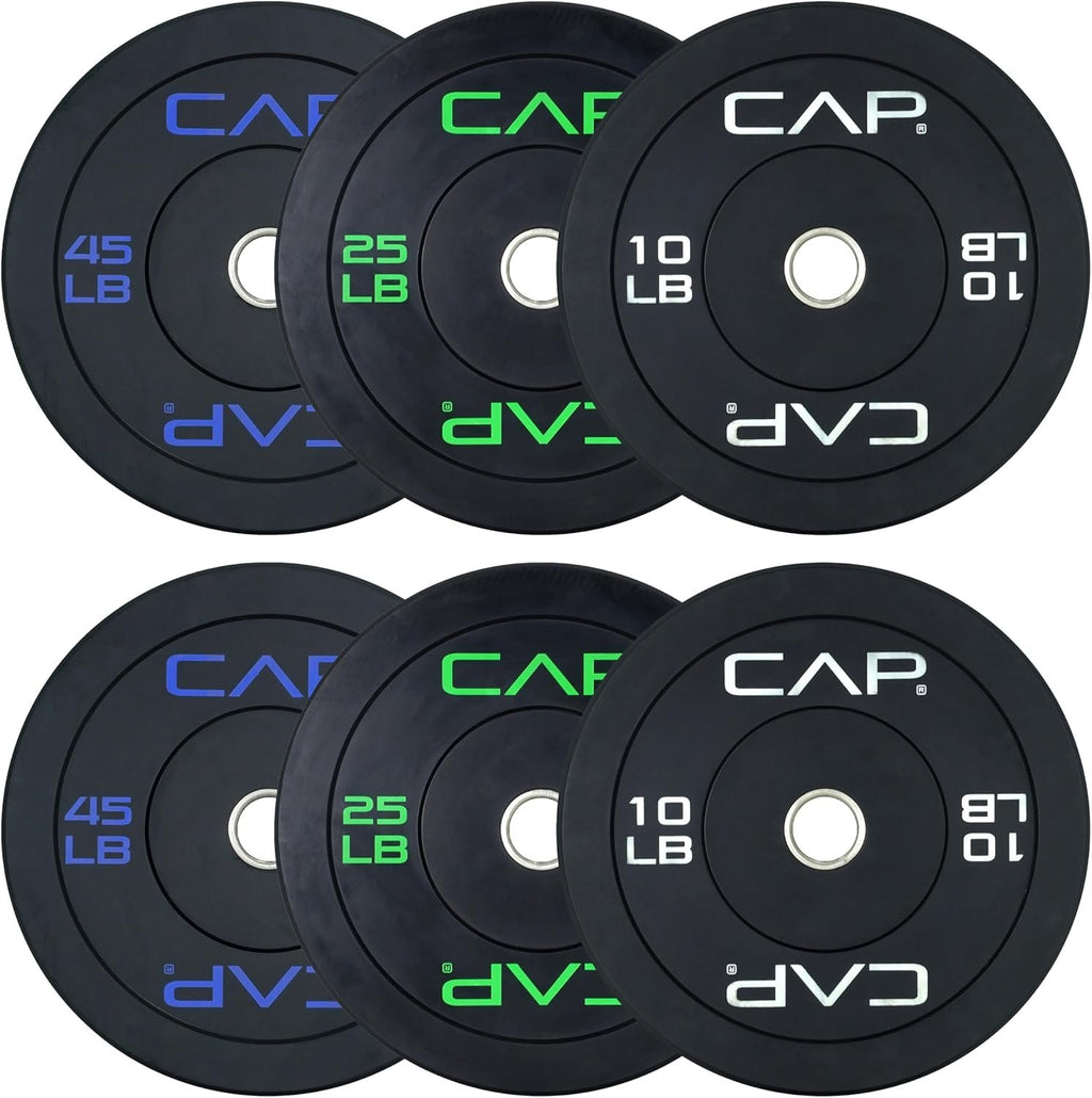 CAP 2-inch Olympic Bumper Plate Weight Set | 100-370 lbs | Multiple Colors | Storage Rack Optional