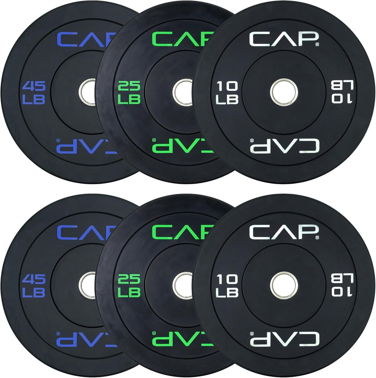 CAP 2-inch Olympic Bumper Plate Weight Set | 100-370 lbs | Multiple Colors | Storage Rack Optional
