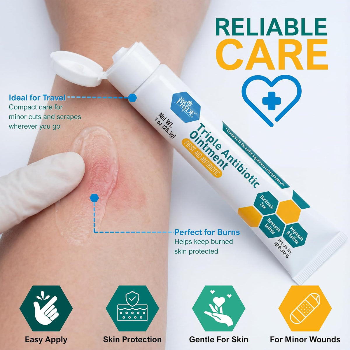 MED Pride Triple Antibiotic Ointment, First Aid Cream, 1 oz Tubes, 4-Pack