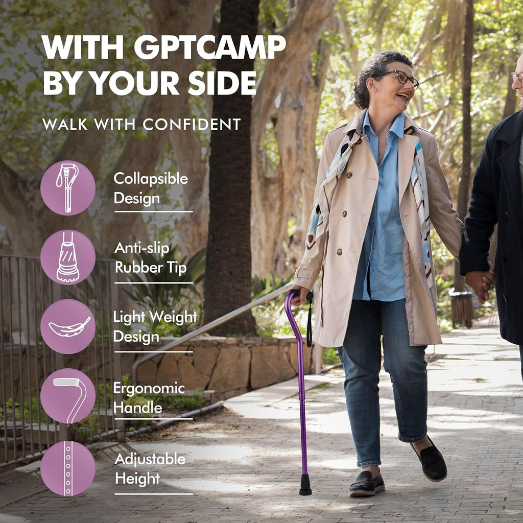 GPTCAMP Offset Walking Cane for Men & Women with Anti-Slip Tip
