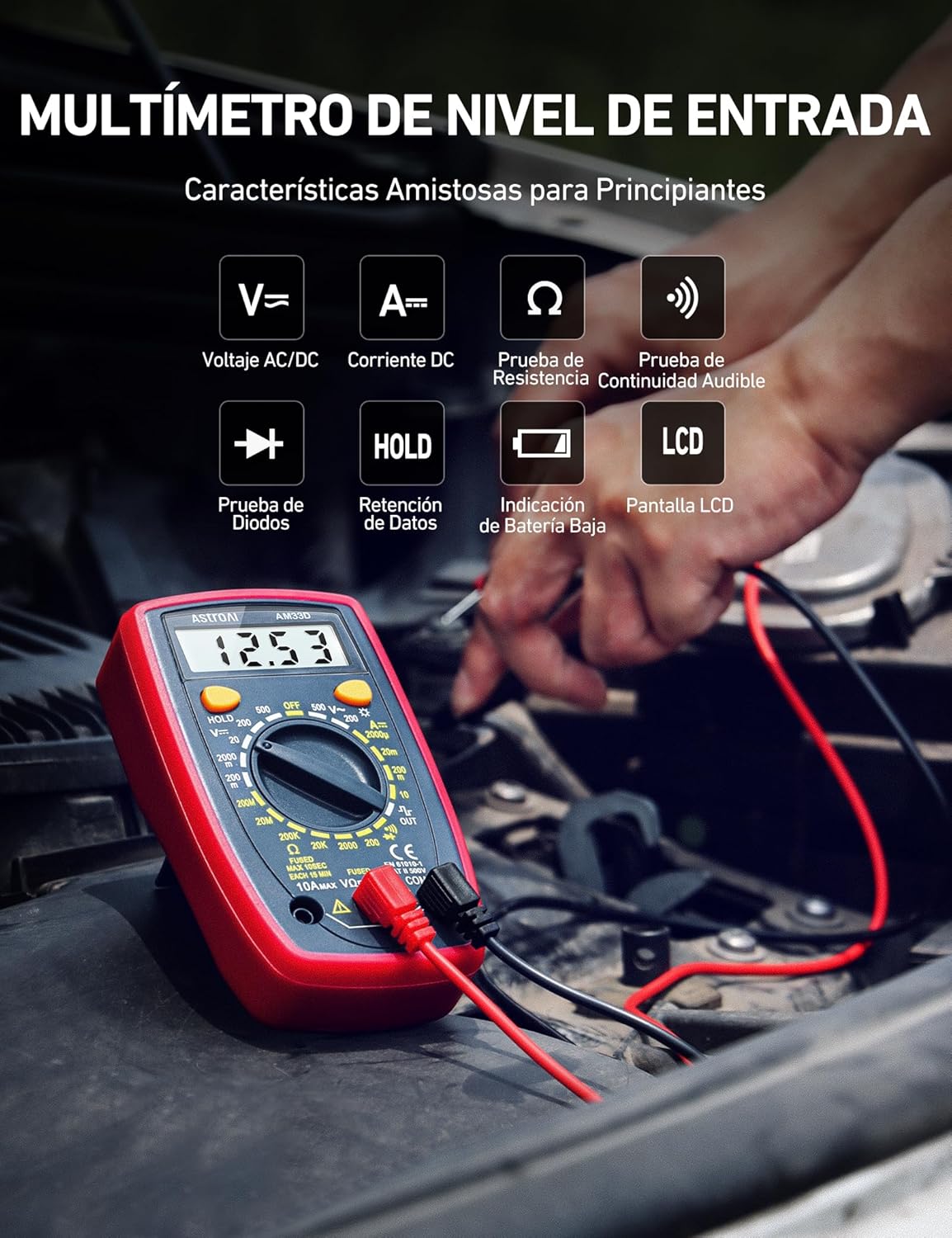 AstroAI Digital Multimeter, Professional Polymeter, Voltmeter, Electrical Tester, Multimeter for DC Current, AC/DC Voltage, Resistance, Continuity and Test Diodes