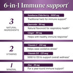 Elderberry Vitamin C and Zinc Capsules with D3 and Quercetin, 120 Count | 6-in-1 Immune Support Supplements For Adults, Sambucus Extract Zink Ginger USA Made in NSF GMP Certified Facility By Sandhu's